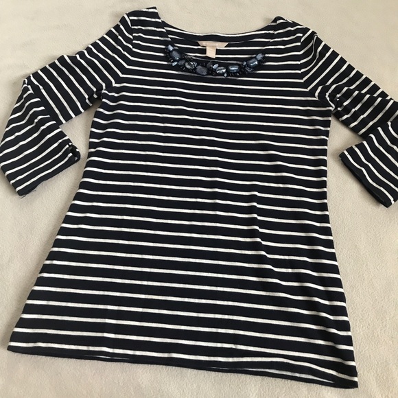 Banana Republic Tops - Banana Republic Blue White Striped Jeweled Collar