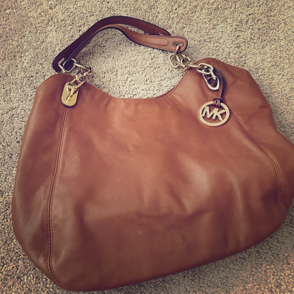 Camel leather bag.