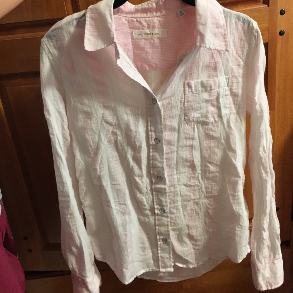 Pink and white striped Button down blouse