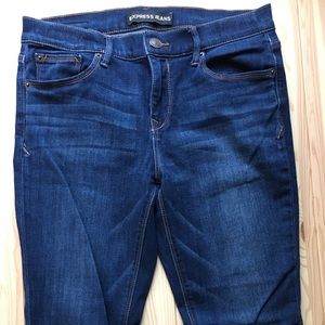 EXPRESS Mid Rise Dark Distressed Jeans