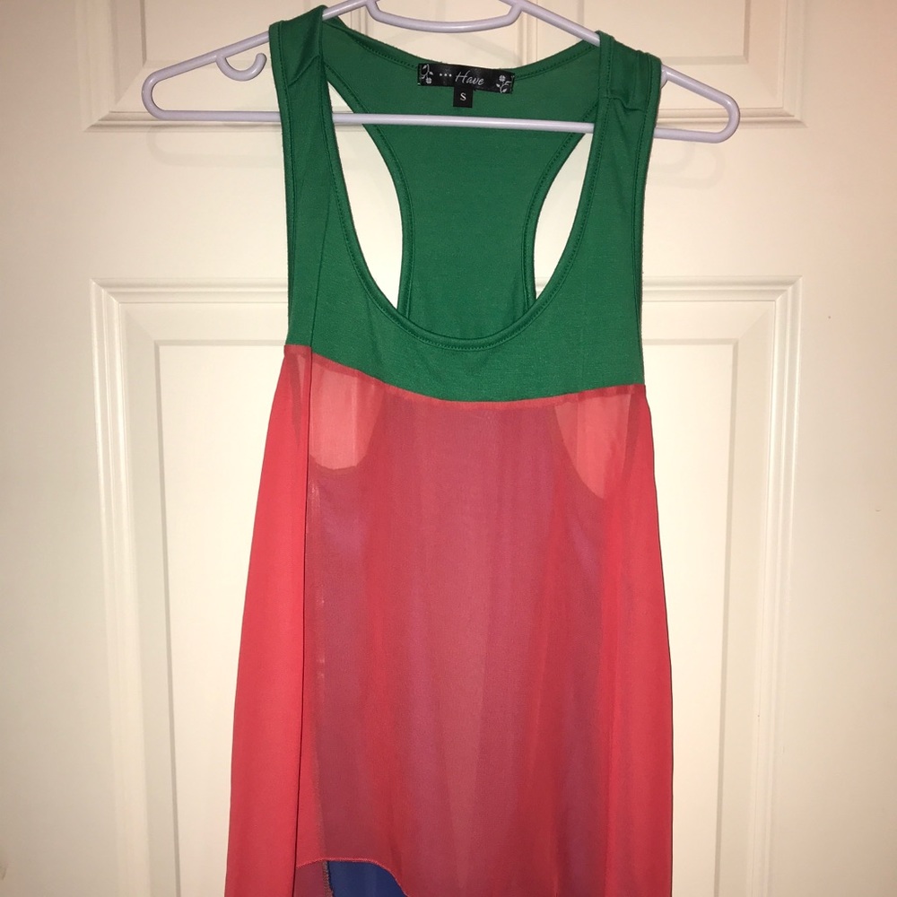 Green, blue and pink sheer tank