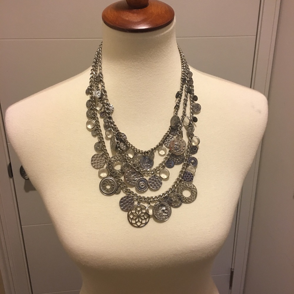 BoHo dangle coin three strand necklace NWOT