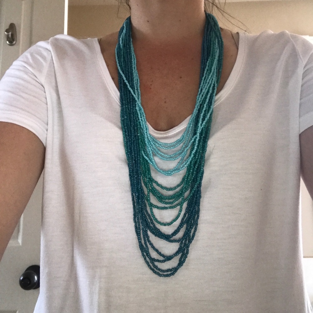 Draped beaded necklace teal blue