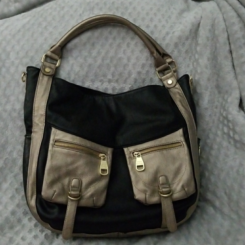 Steve Madden Black and Silver Leather Bag