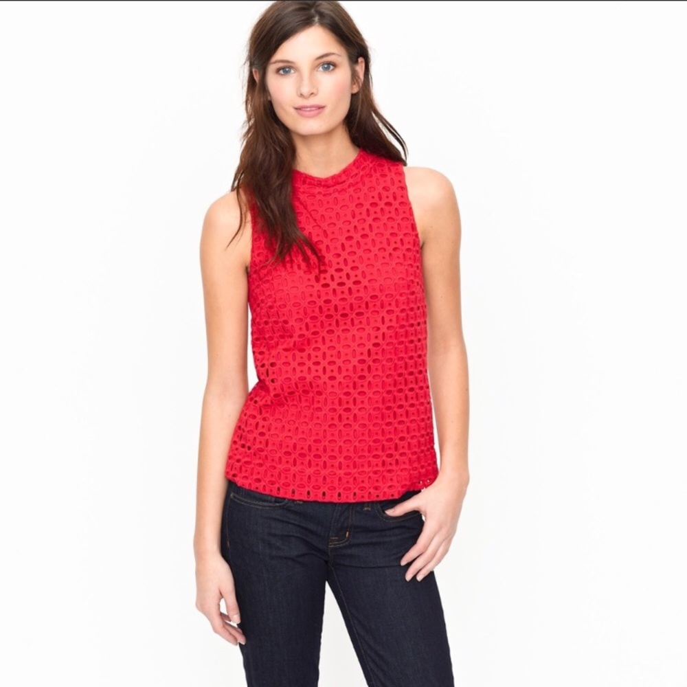 J. Crew Red Eyelet Top