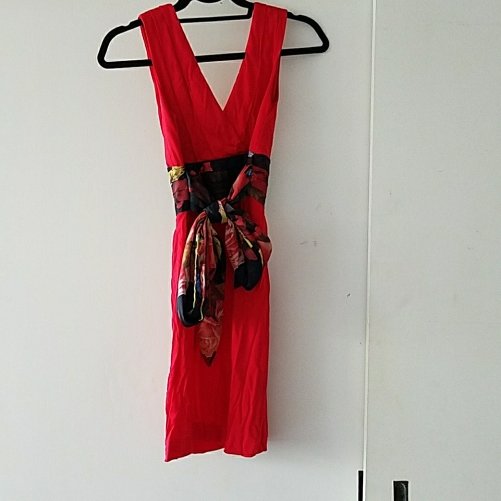 Ted Baker red dress with floral waist tie