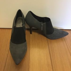 Tahari Ankle Bootie Gray, Suede Reptile, High Heel