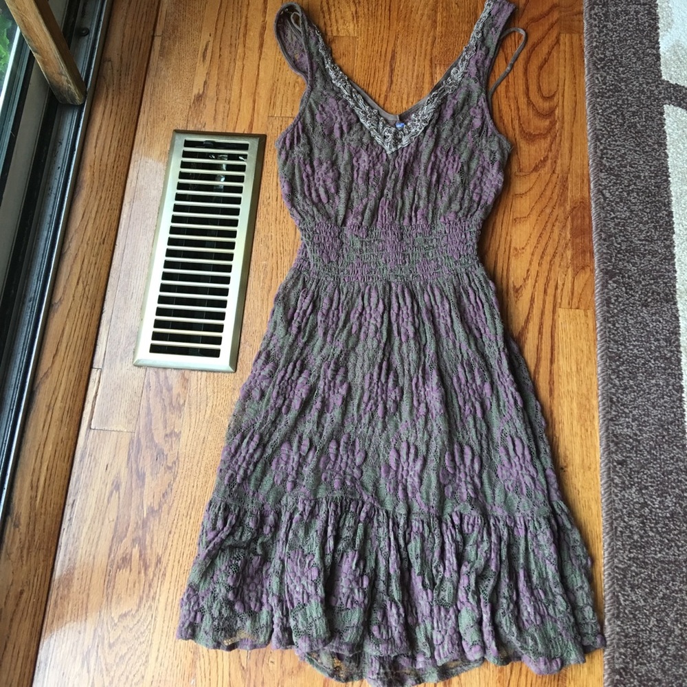Free People Brown and Purple Lace Dress