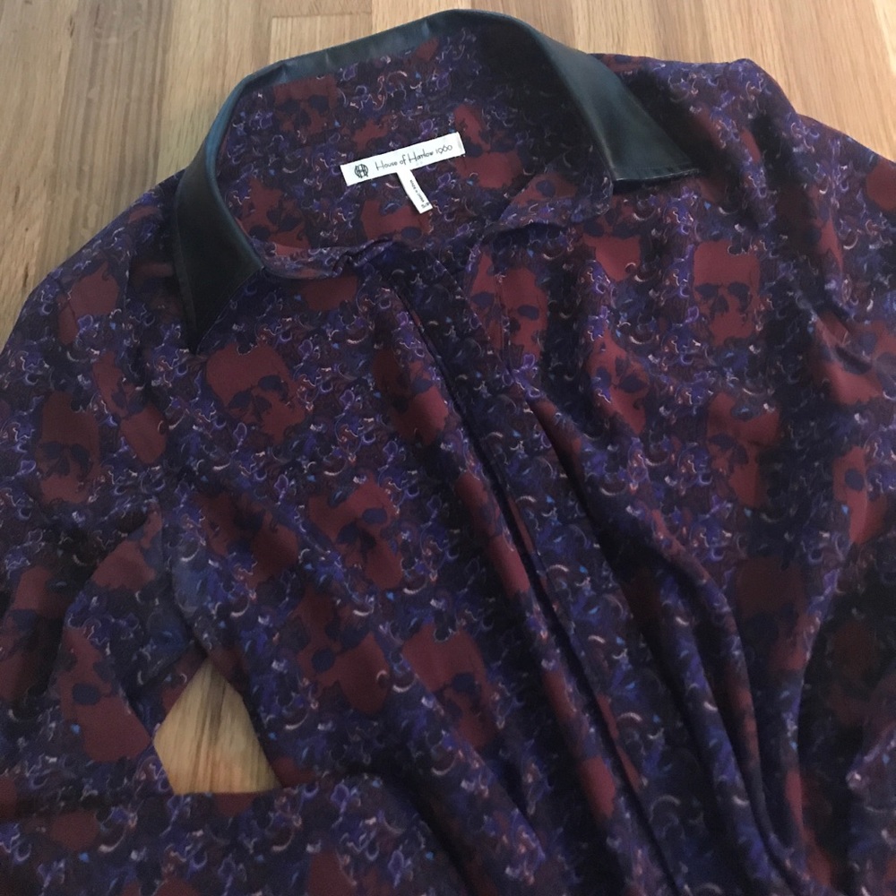 House of Harlow button skull paisley shirt