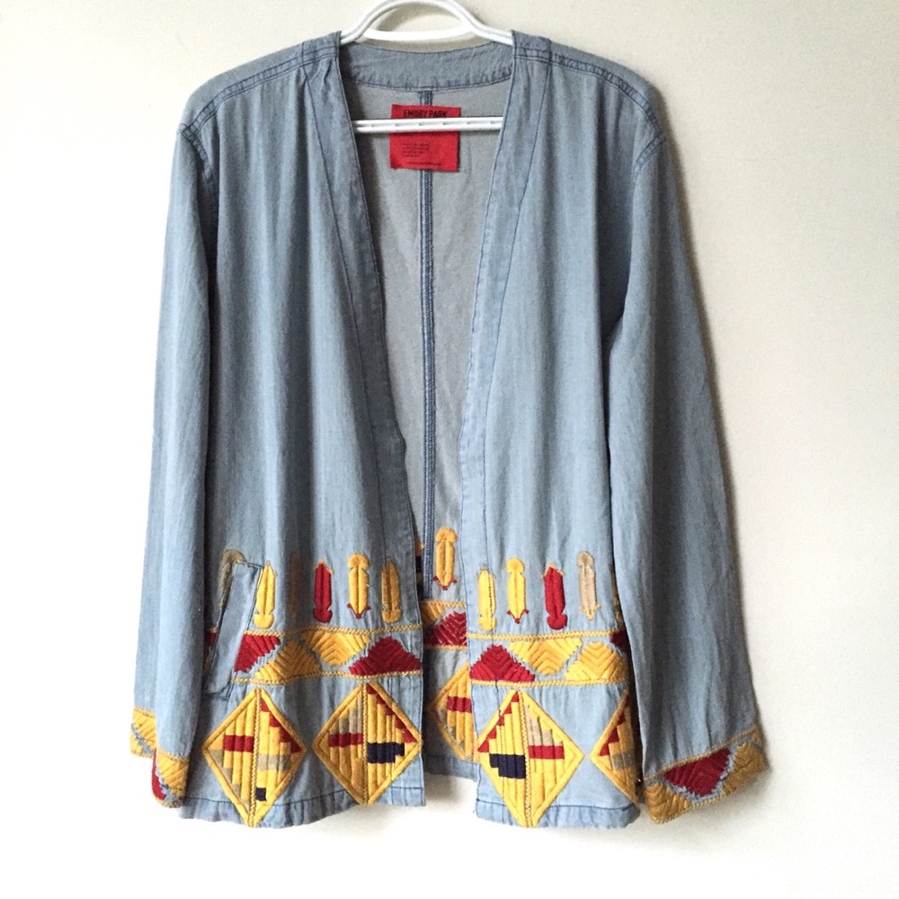 LAST ONE SZ SMALL Embroidered Peruvian Jean Jacket - Picture 3 of 6