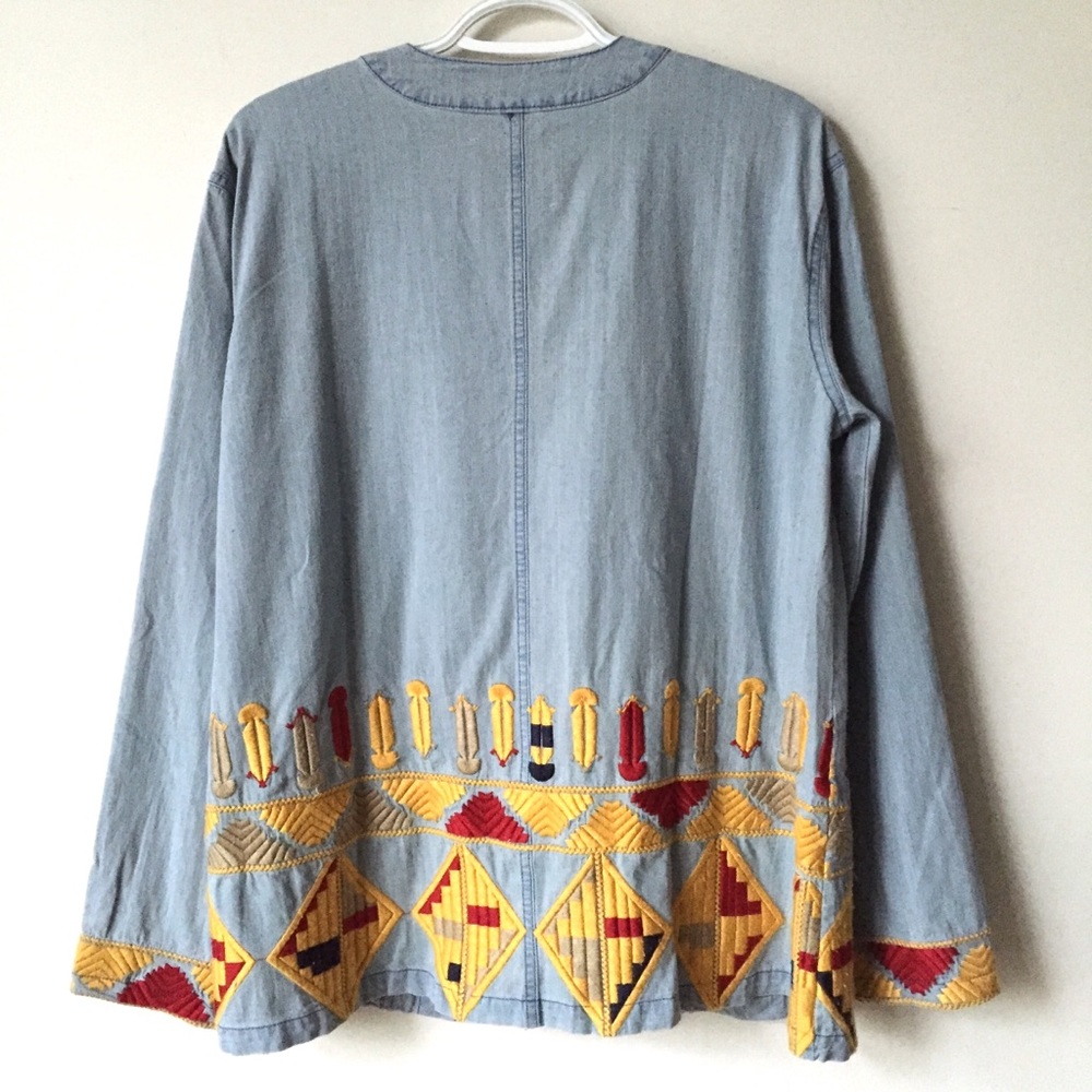 LAST ONE SZ SMALL Embroidered Peruvian Jean Jacket - Picture 4 of 6