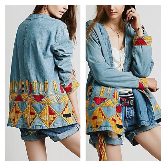 LAST ONE SZ SMALL Embroidered Peruvian Jean Jacket - Picture 6 of 6