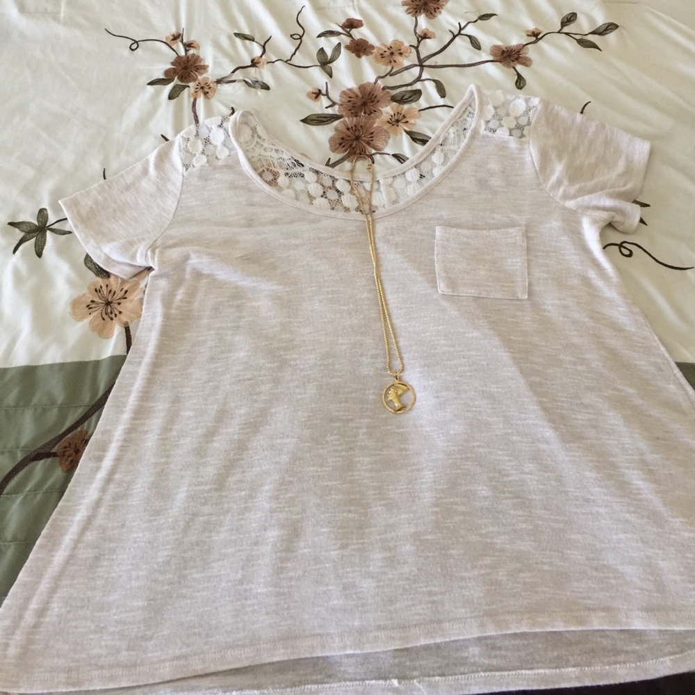 Tan blouse with lace