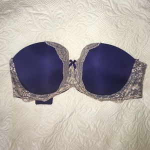 Navy Lace Victoria's Secret Strapless Bra 34DD