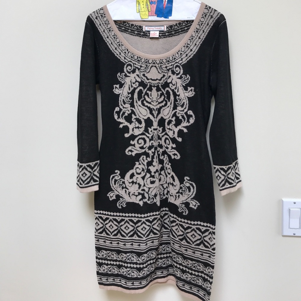 Black and cream sweater dress
