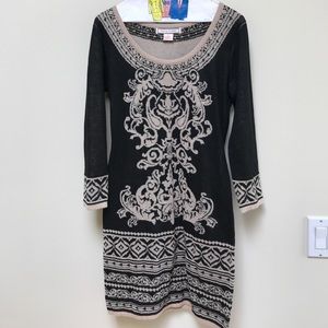 Black and cream sweater dress