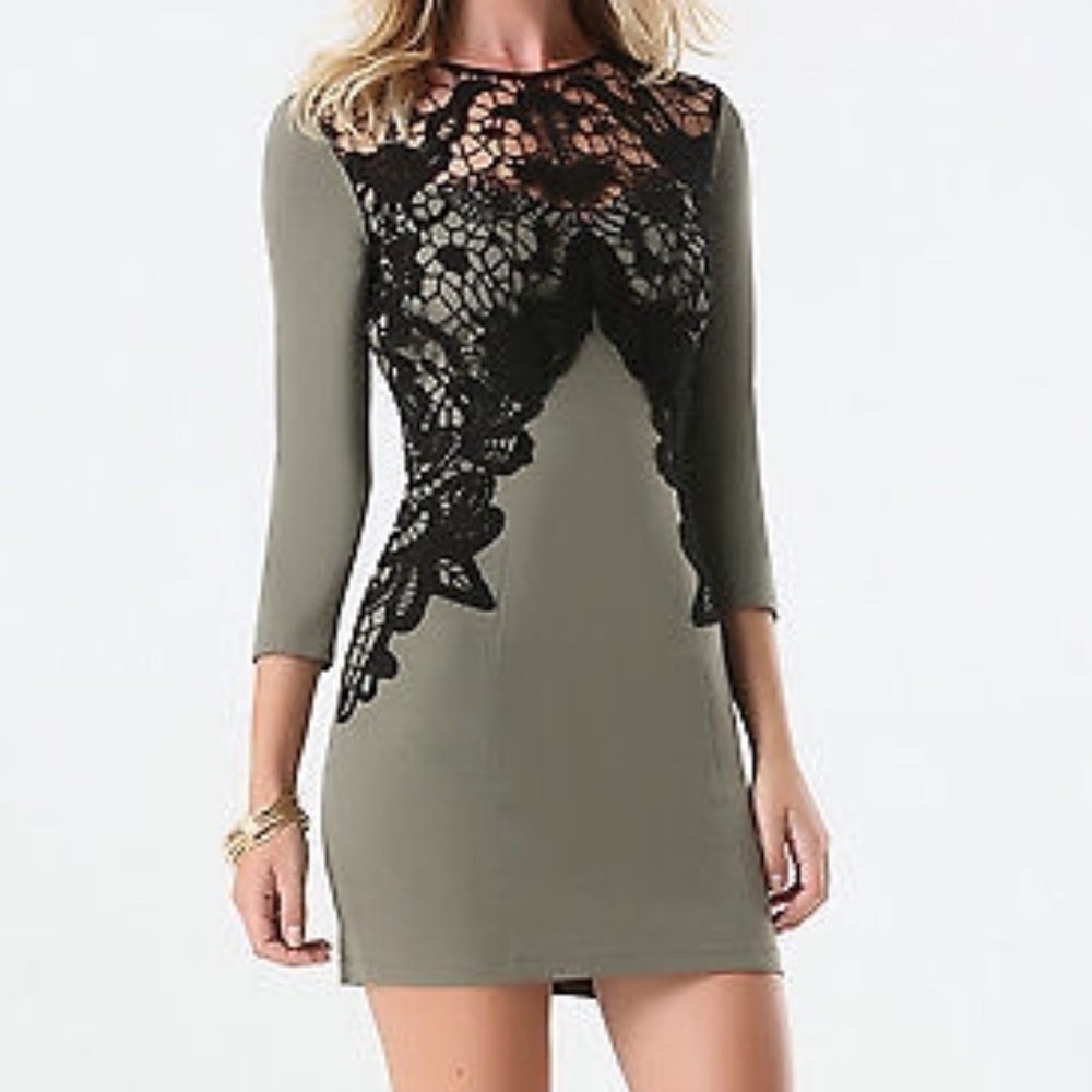 Bebe Lace Appliqué 3/4 Sleeve Dress