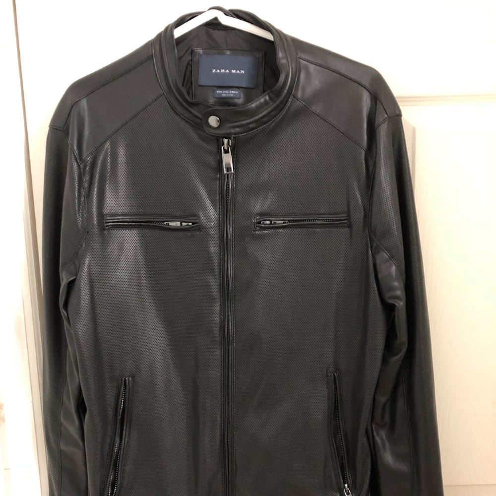 Faux Leather Racer Jacket - L