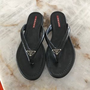 Prada Black Leather sandal Size 6 authentic!