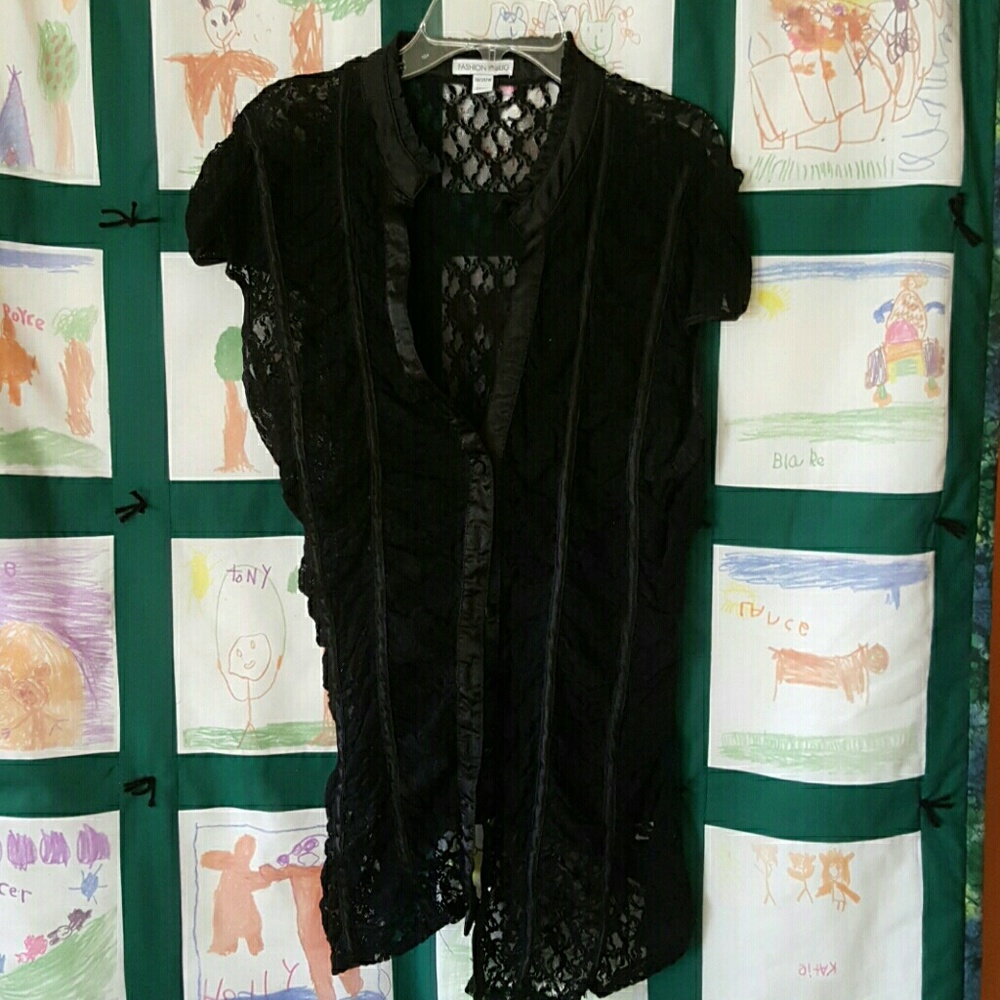 Black Lace Sheer Button Cover Up