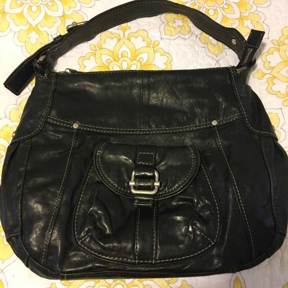 Black leather Fossil bag