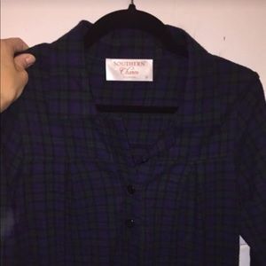 Southern Charm navy and green flannel dress.