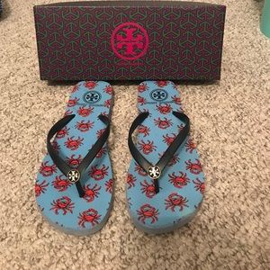 Lightly used crab flip flops