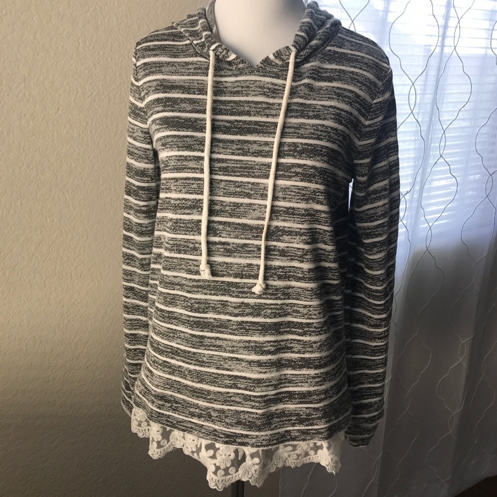 Terrycloth Striped Sweater with Lace