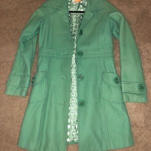 Green Tulle Wool Blend Coat