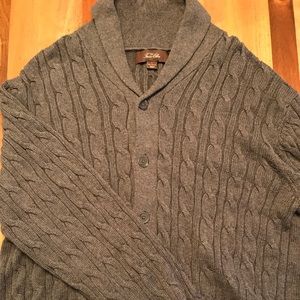 Men's L Taso Elba grey shawl collar cable cardigan