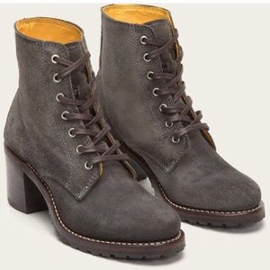 Frye Suede Charcoal Sabrina 9.5 Lace Up Heel Boots