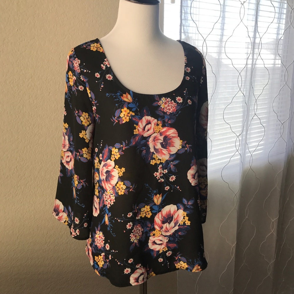 Floral Blouse, Back Cutouts/Straps