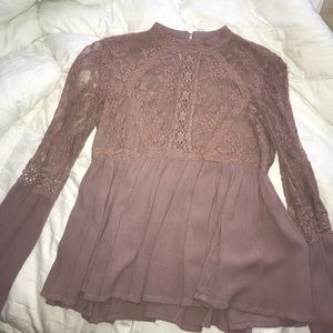 American Eagle High Neck Blouse Lace and Crochet