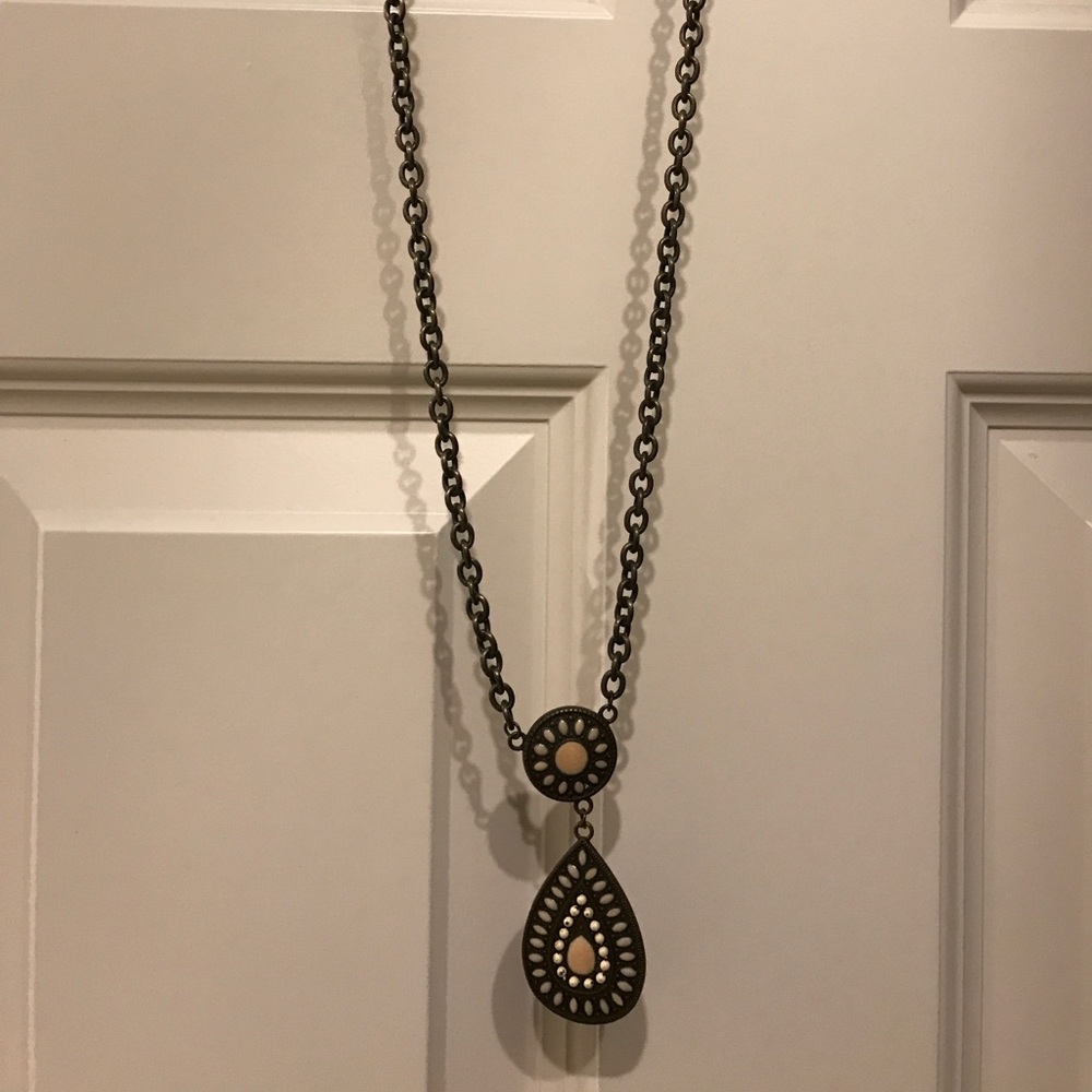 Brown and cream rustic long necklace