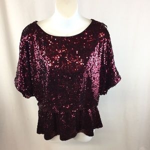 Xscape by Joanna Chen Cold-Shoulder Sequin Blouse