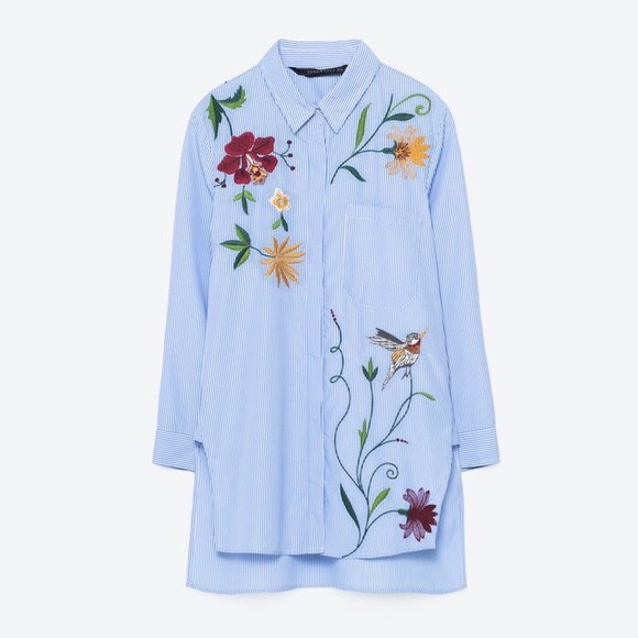 Zara Tops - ⬇️ $38 Zara Embroidered Striped Button Down Shirt