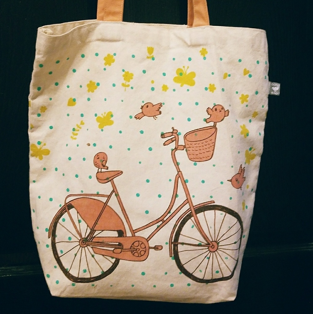 Tote bag with bike and birds