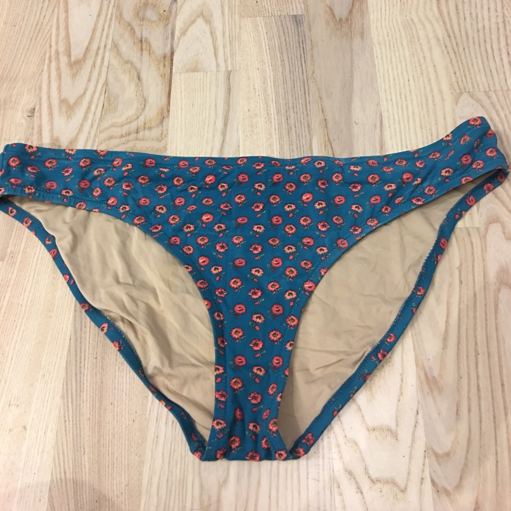 Teal and peach print bikini bottom