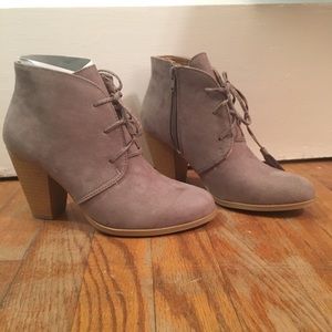 taupe lace up booties