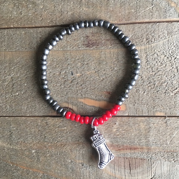 Handmade Jewelry - Red & Silver Stocking Bracelet