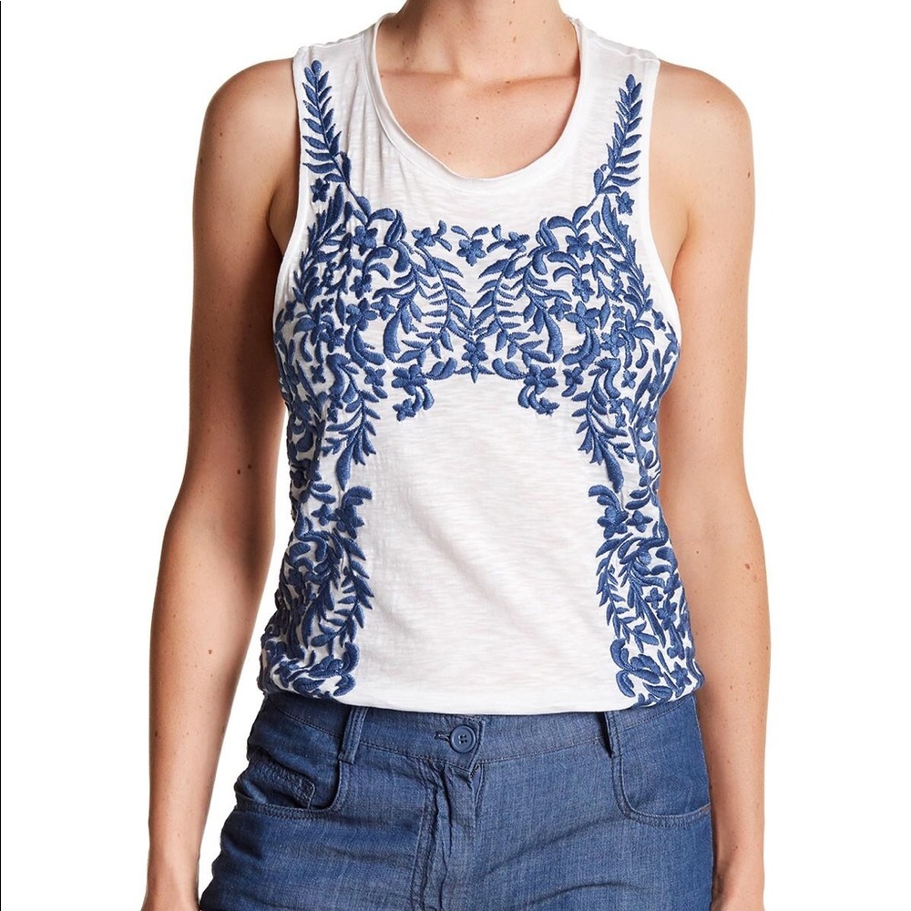 NWT Max Studio Embroidered Knit Tank Ivy Blue