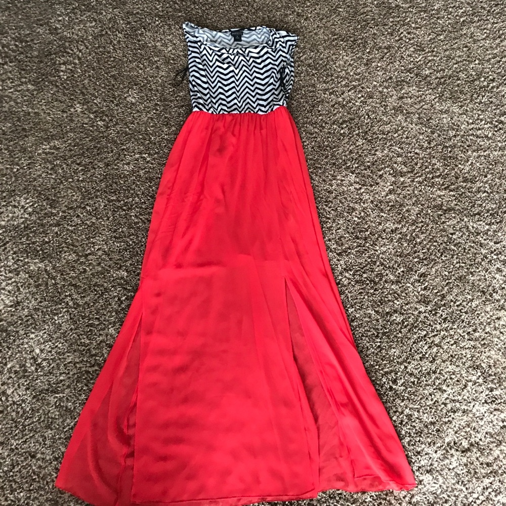 Black/White/Coral Maxi Dress