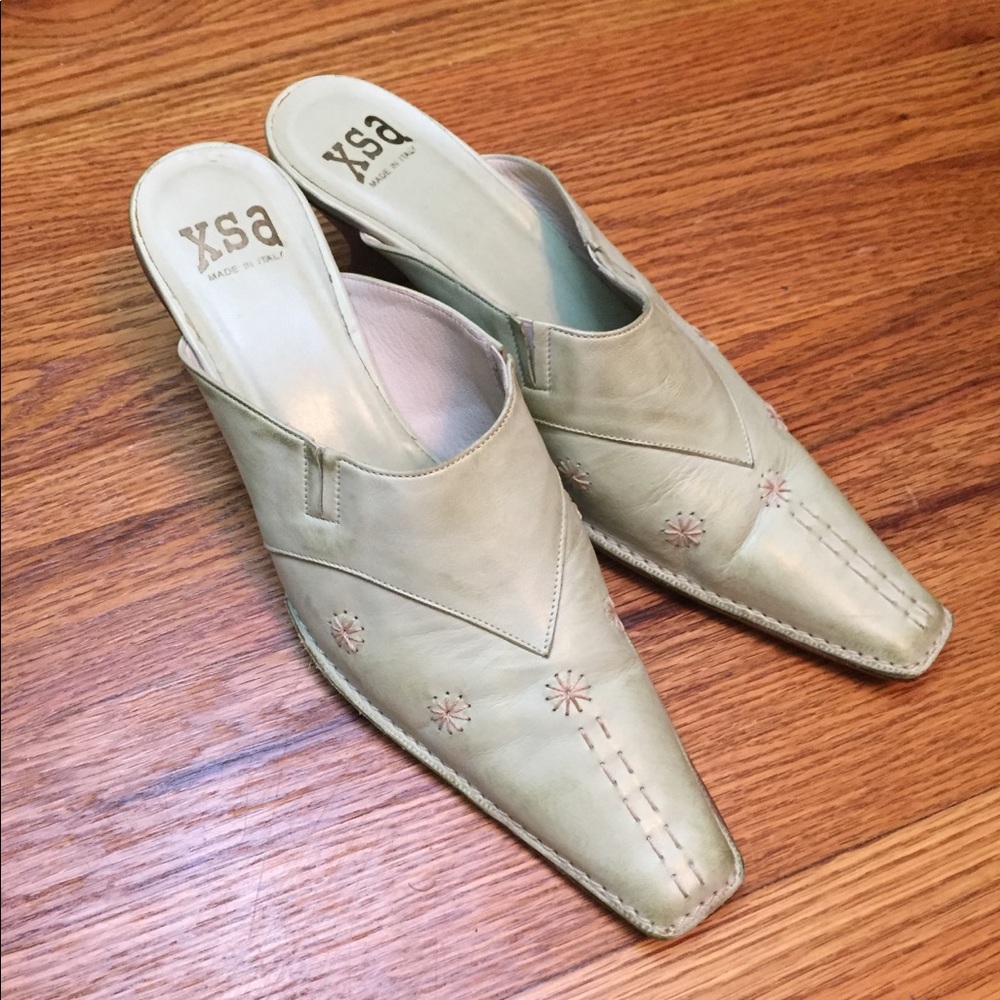European mint colored slide on heals (Sabo)