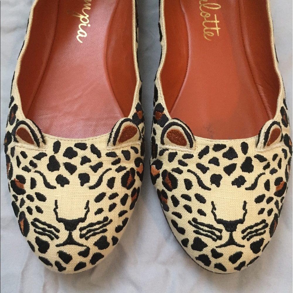 Charlotte Olympia NWoB Kitty Leopard Flats size 41