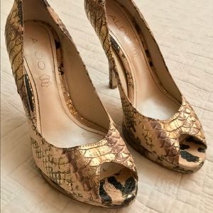 Aldo Gold and Snakeprint Heels