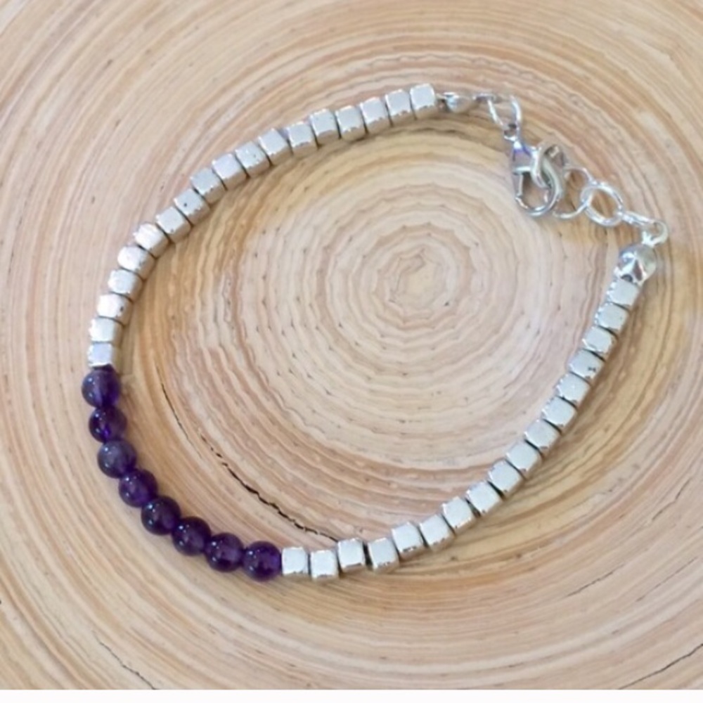 Amethyst silver cube bracelet