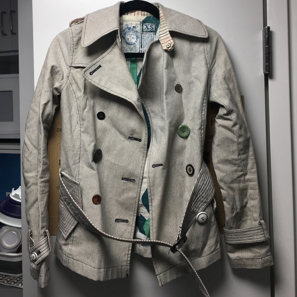 Trovata Striped Peacoat Jacket with Belt