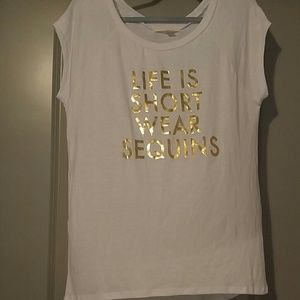 Francescas long white graphic tee size large