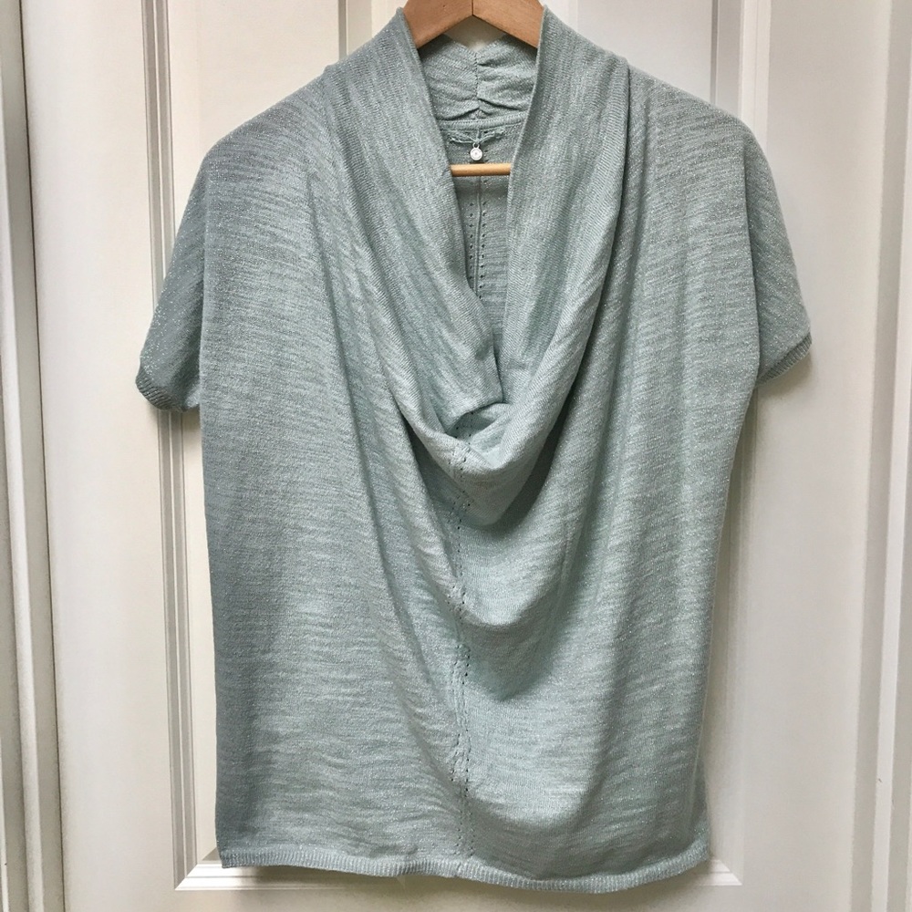 Anthropologie Sparkly Seafoam/Silver Cowl Sweater