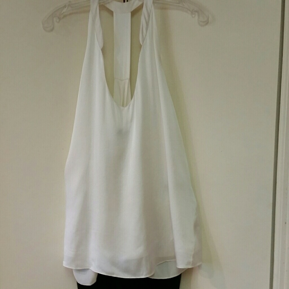 White 100% Silk Halter Style Blouse Fully Lined